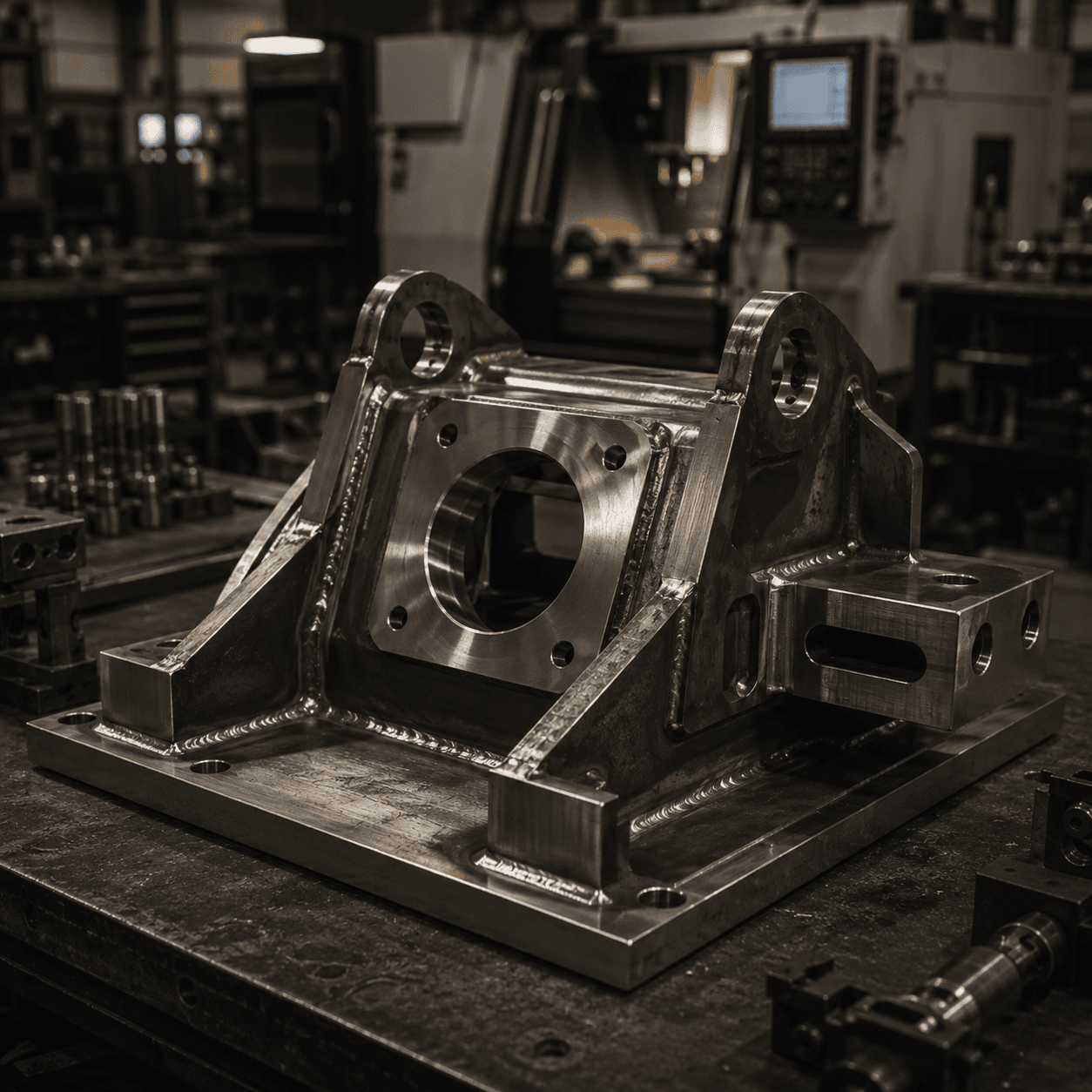 Custom machined weldment after welding and machining operations